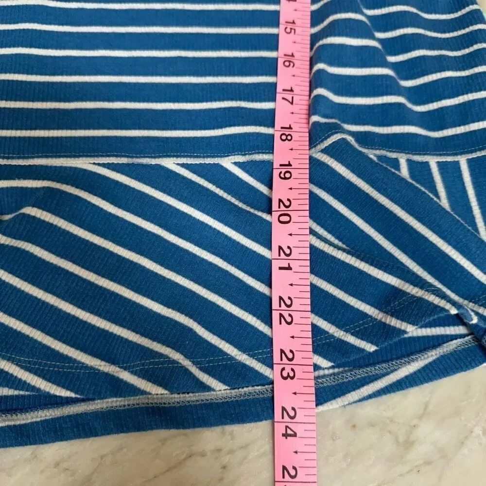 Free People Round About Tee Top Peplum Hem Striped Blue White Combo Sz M